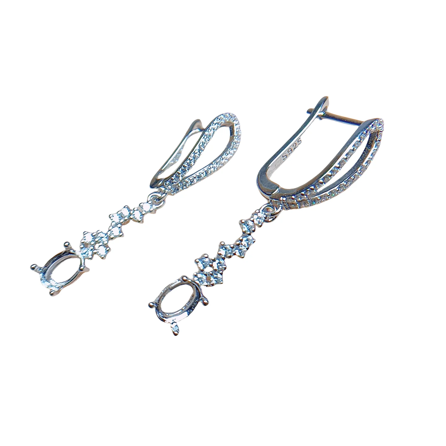 S925 Sterling Silver Inlay 4*6mm Oval Gem Bow Earrings for Women Empty Support DIY Holder Fine Weddings Jewelry Accessory