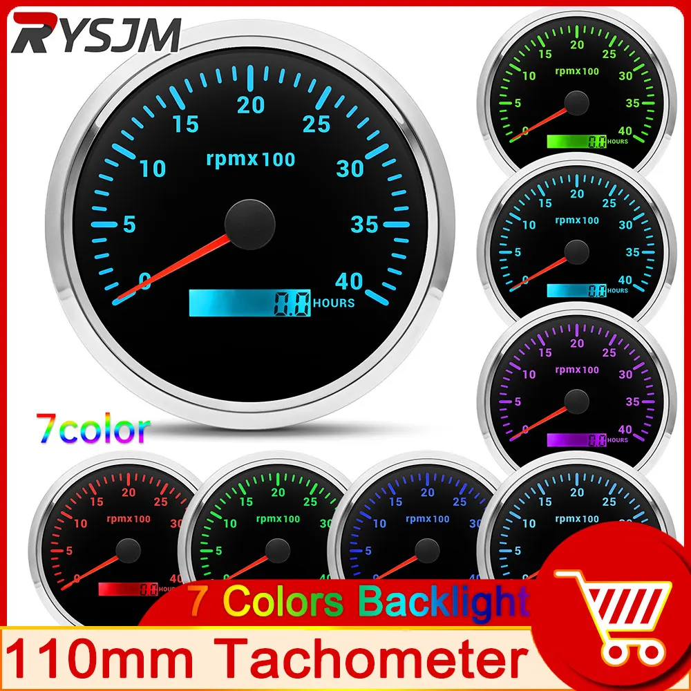 7 Colors Backlight 110mm Tachometer 4000 RPM Tacho For Marine Car Boat Yacht RPM Meter Gauge LCD Tacho Digital Hour Meter