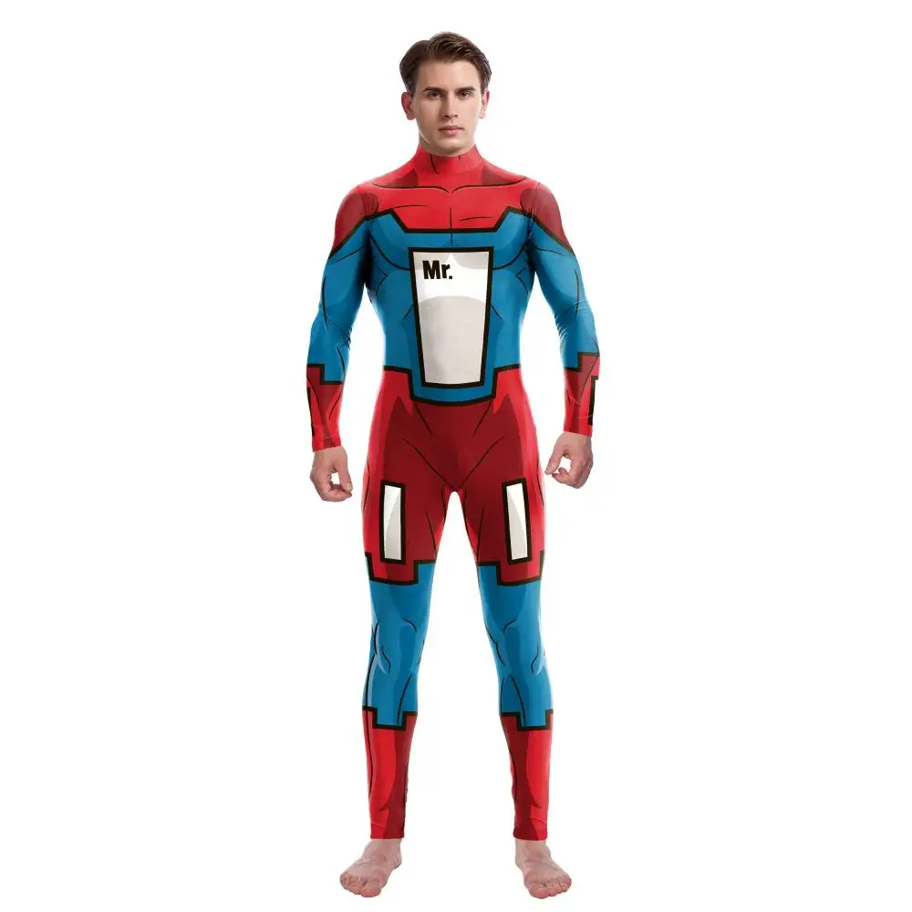 Supereroe Costume Cosplay uomo divertente vestiti da festa moda Zentai vestito Halloween carnevale Purim tuta manica lunga Sportwear