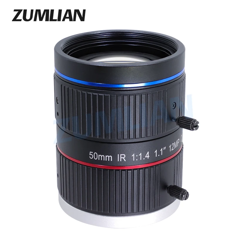 ZUMLIAN IR Lens 1.1 Inch Large Sensor Size 50mm Fixed Focus 12MP Manual Iris F1.4 C Mount Lens for ITS Surveillance Camera