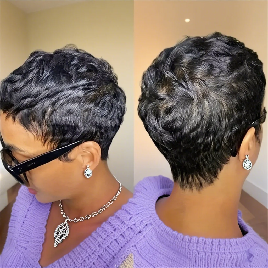 Short Pixie Cut Wig with Bangs, Human Hair