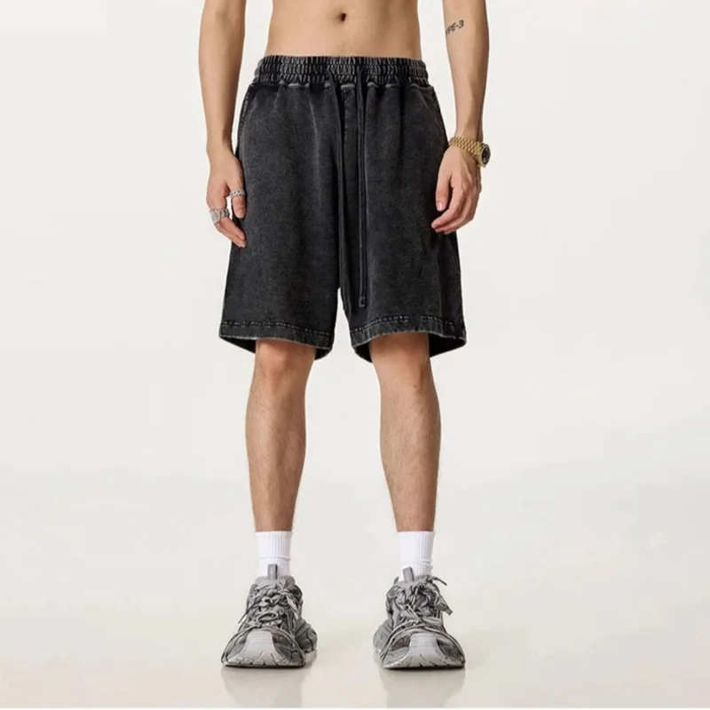 

Мужские шорты из стираного хлопка, летние, прохладные, свободные, повседневные, для фитнеса, универсальные, винтажные, из тонкого материала, длиной пять четвертей