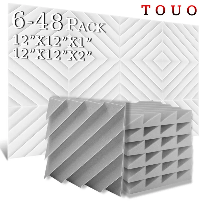 TOUO Diamond Groove Acoustic Foam 6-48 Pcs Studio Acoustic Treatment High-Density Sound Absorbing Material Soundproof Ceiling