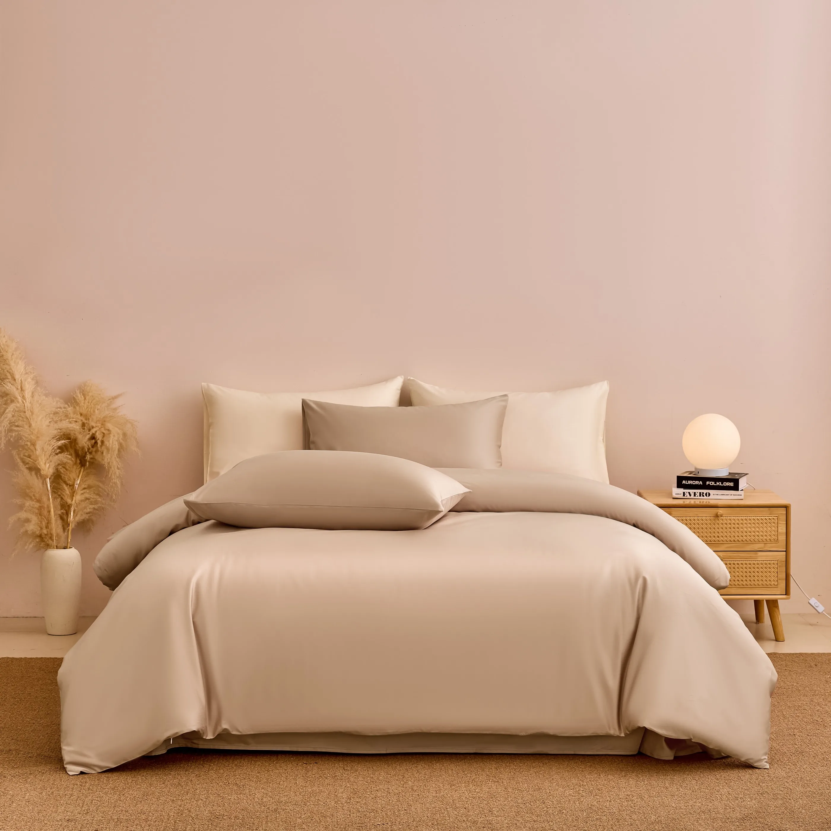 Cotton Bedding Set 5 Piece Solid Color Duvet Cover High Density Flat Sheet Fitted Sheet Pillowcases Queen King US Size