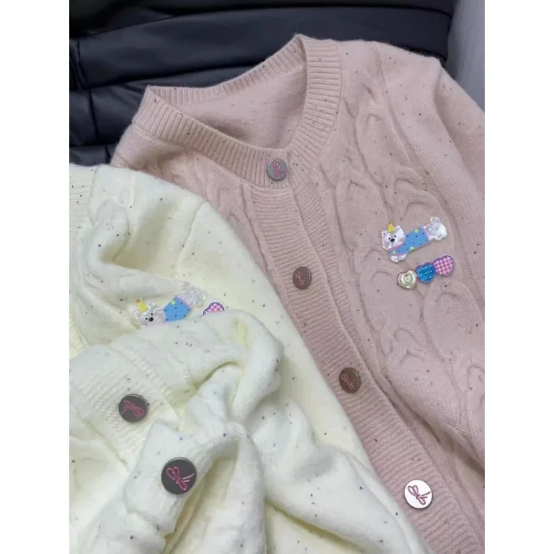 Y2k Sweet O-neck Single Breasted Cardigan 2025 Autumn Winter New Sweaters Coat Women Fashion Lazy Bow Knitted Tops Mujer