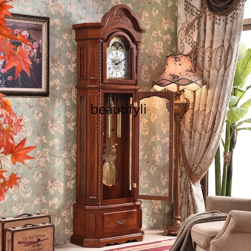 The Grandfather Clock Living Room Home Retro European Style Villa Vertical Clock and Mechanical Pendulum Clock