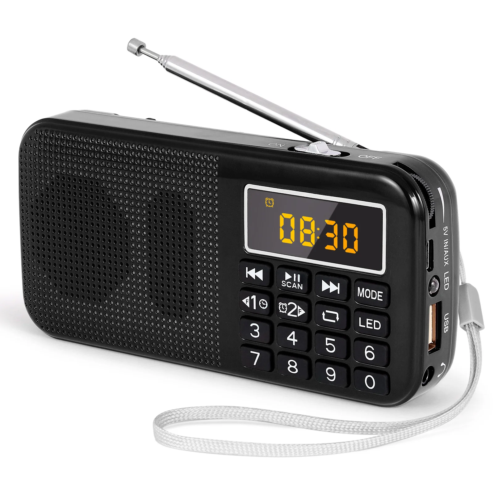 Nunus – Radio FM Portable J-725, Radio numérique, Rechargeable, USB/SD/TF/AUX, lecteur, lampe de poche, réveil, affichage LED