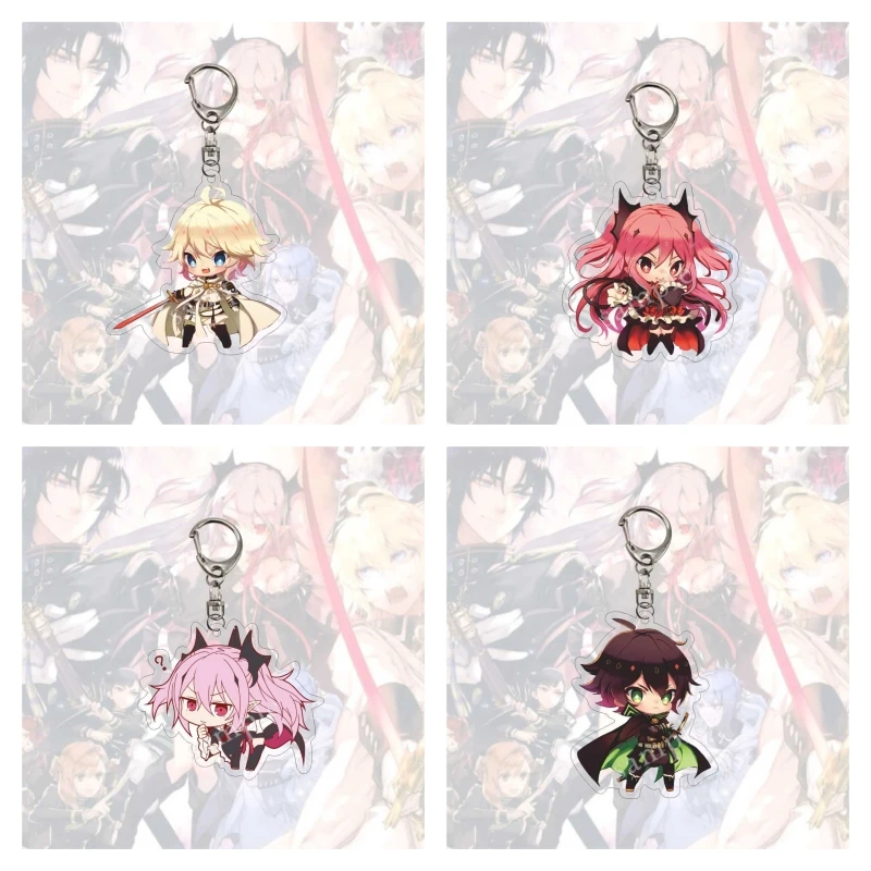 Seraph of the end Anime Figures Yuichiro Hyakuya Mikaela Hyakuya Acrylic Keychains Krul Tepes Q Version Pendant Decor Toys