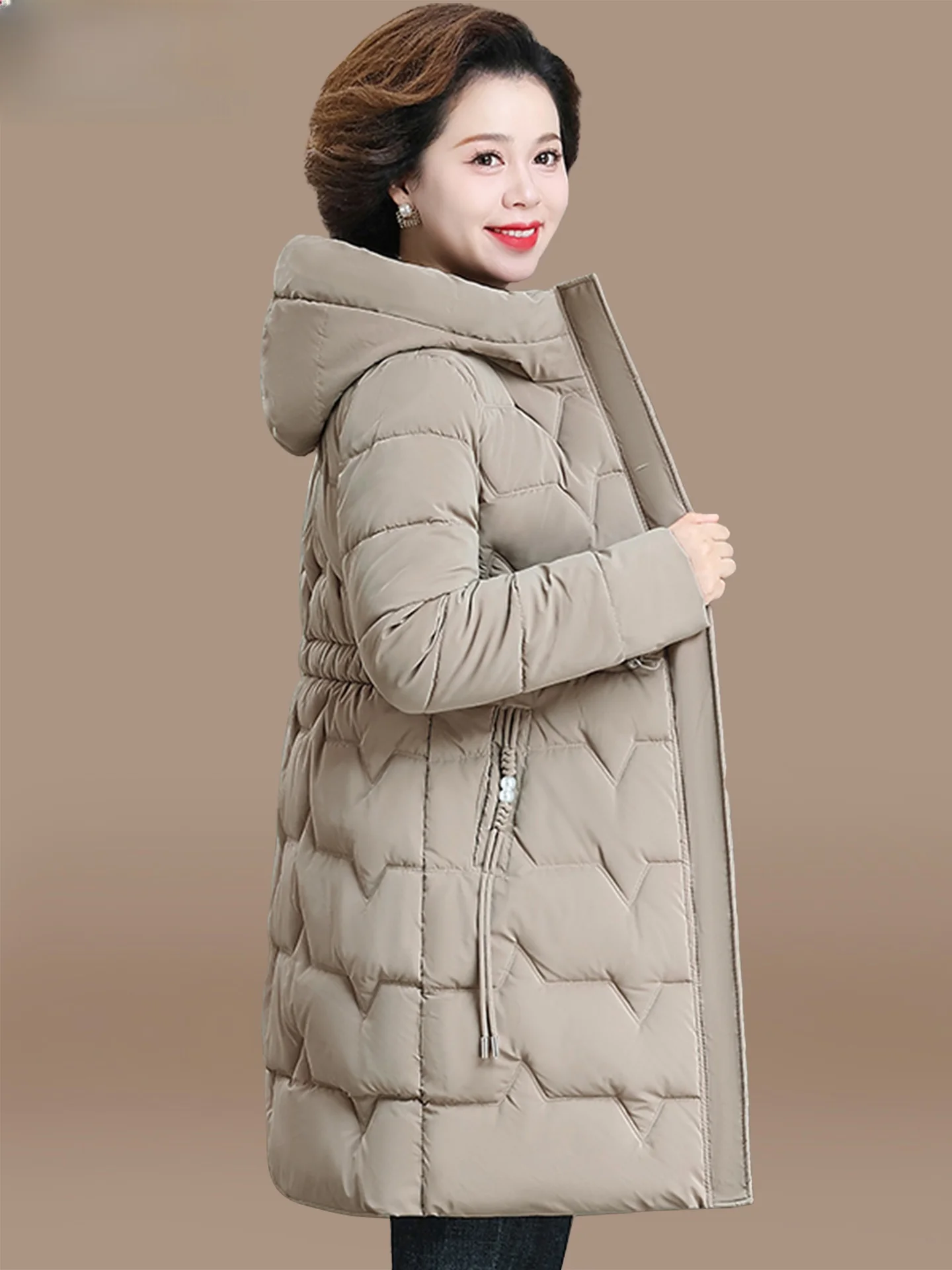 

Sli Mid-Length down Jaet for Middle-Aged Mothers Autumn Winter Cotton Coat Women's Faionable Korean Sle Loose Fit