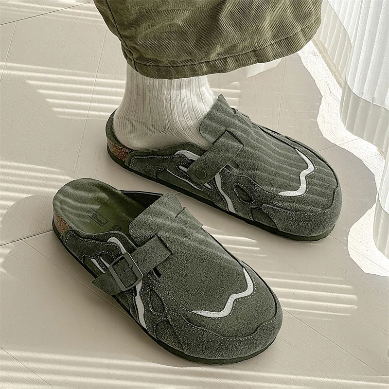 Baotou cool slippers 2026 women's fashion outer leather splicing Boken shoes men's sole foot slip slippers