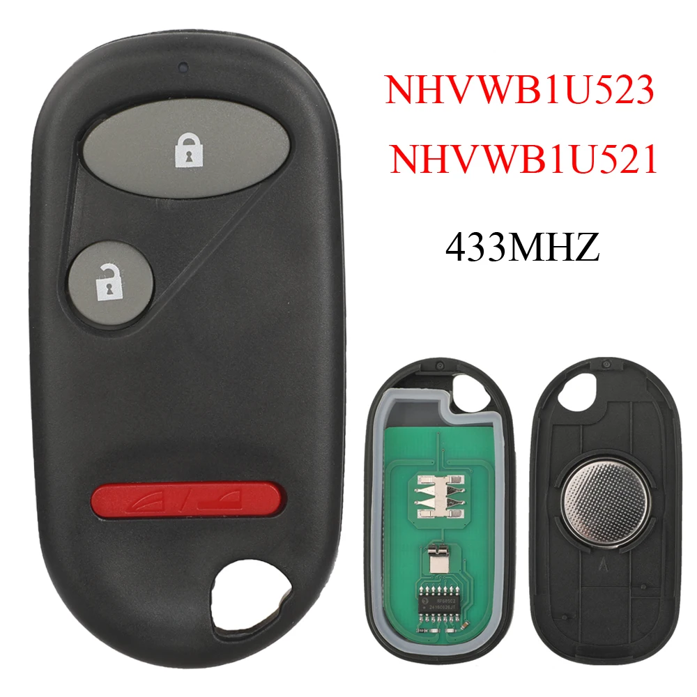 

jingyuqin 3 Butotns Remote Car Key For Honda For Civic 2001 -2005 433/434Mhz NHVWB1U521/NHVWB1U523 Keyless Go
