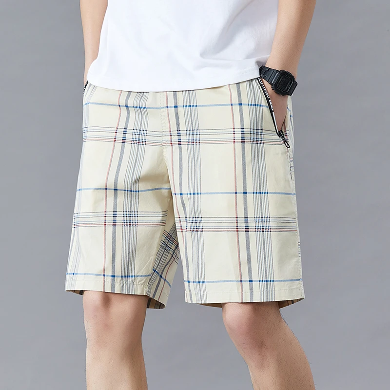 New Summer Shorts Men Baggy Casual Shorts Plaid Y2K Travel Outdoor Sports Bermuda Shorts Elastic Waist Big Size