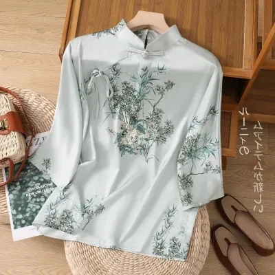 2024 Summer Female Clothes Chinese Style Half Sleeve Women\'s Blouses Fashion Printing Cheongsam Shirt Lady Floral Top Loose