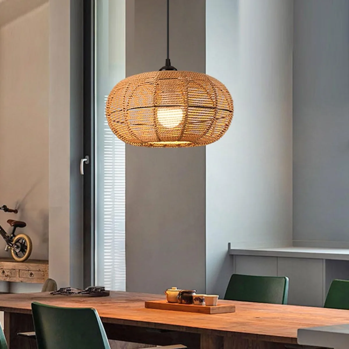 JOYINLED Southeast Asian Personality Pendant Lighting Shade Rustic Paper Rope Chandelier Living Room Hanging Lamp Light Fixture