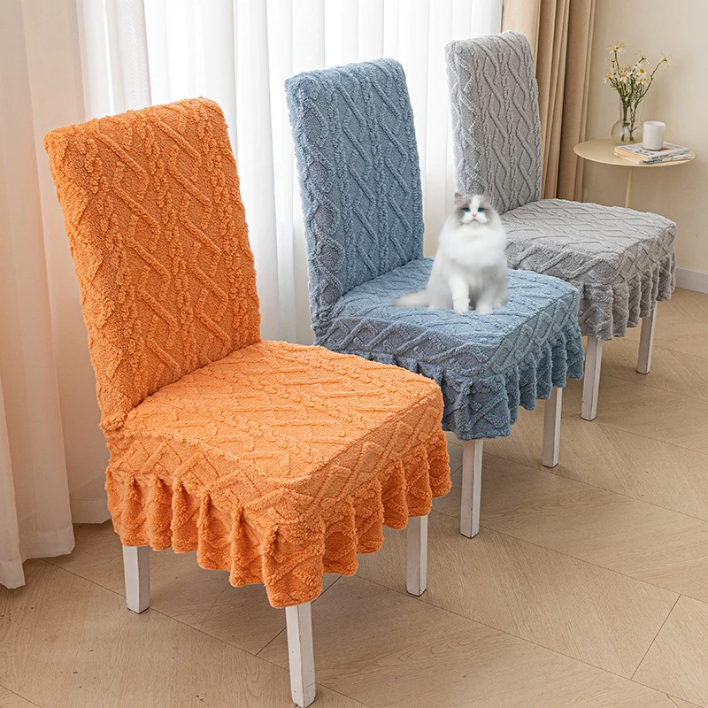 Elastic Universal Flounce Chair Cover Elegant Pet-Friendly Skirted Furniture Slipcover Knitted Jacquard Patterned Chair Cover