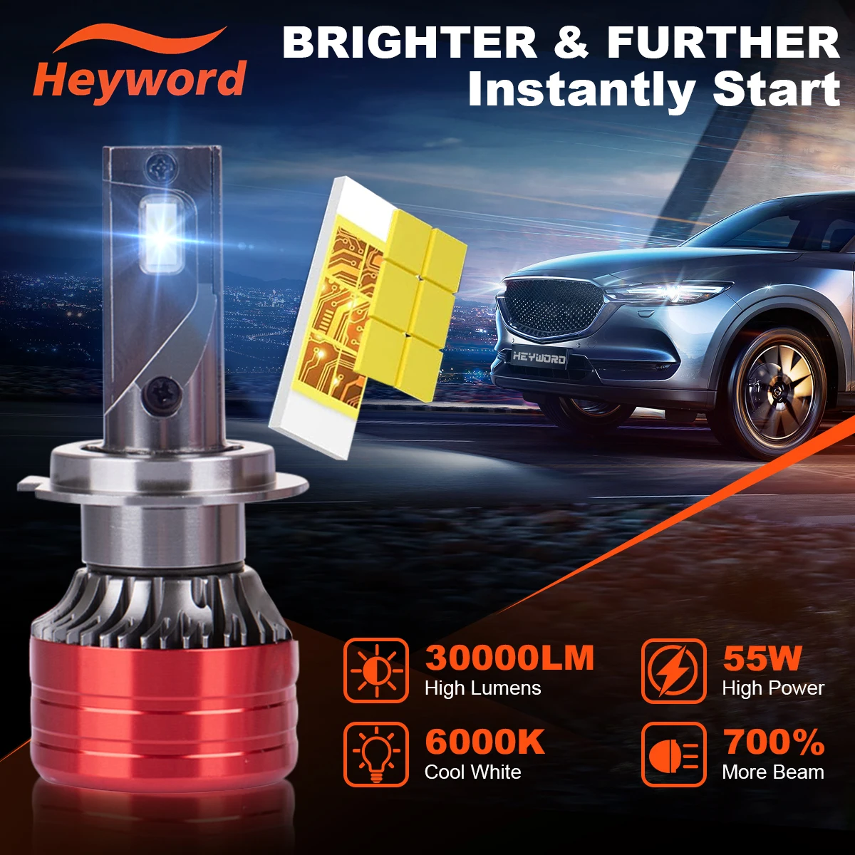 Heyword 2 uds faro de coche H4 H7 LED H11 9005 9006 H1 bombillas de coche 160W 24000LM lámpara de luz 6000K 12V bombillas de faros Led