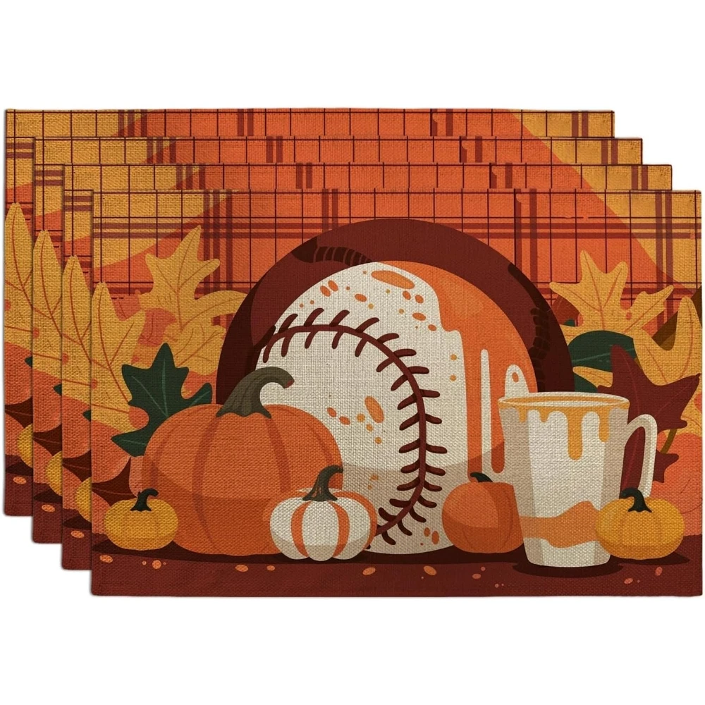 

Autumn Harvest Pumpkin Placemats, Orange Rustic Fall Table Mats for Dining Room, Non-Slip Washable Indoor Outdoor Thanksgiving