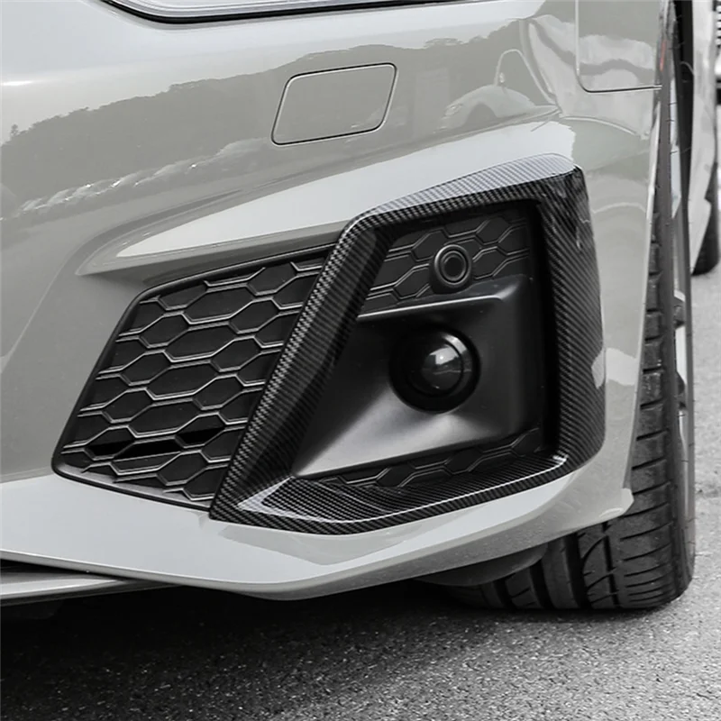 

B07A-2PCS Carbon Fiber Car Front Bumper Fog Light Lamp Black Trim Cover Frame Lid Cap Hood For A5 S5 2020 2021 2022 Replace