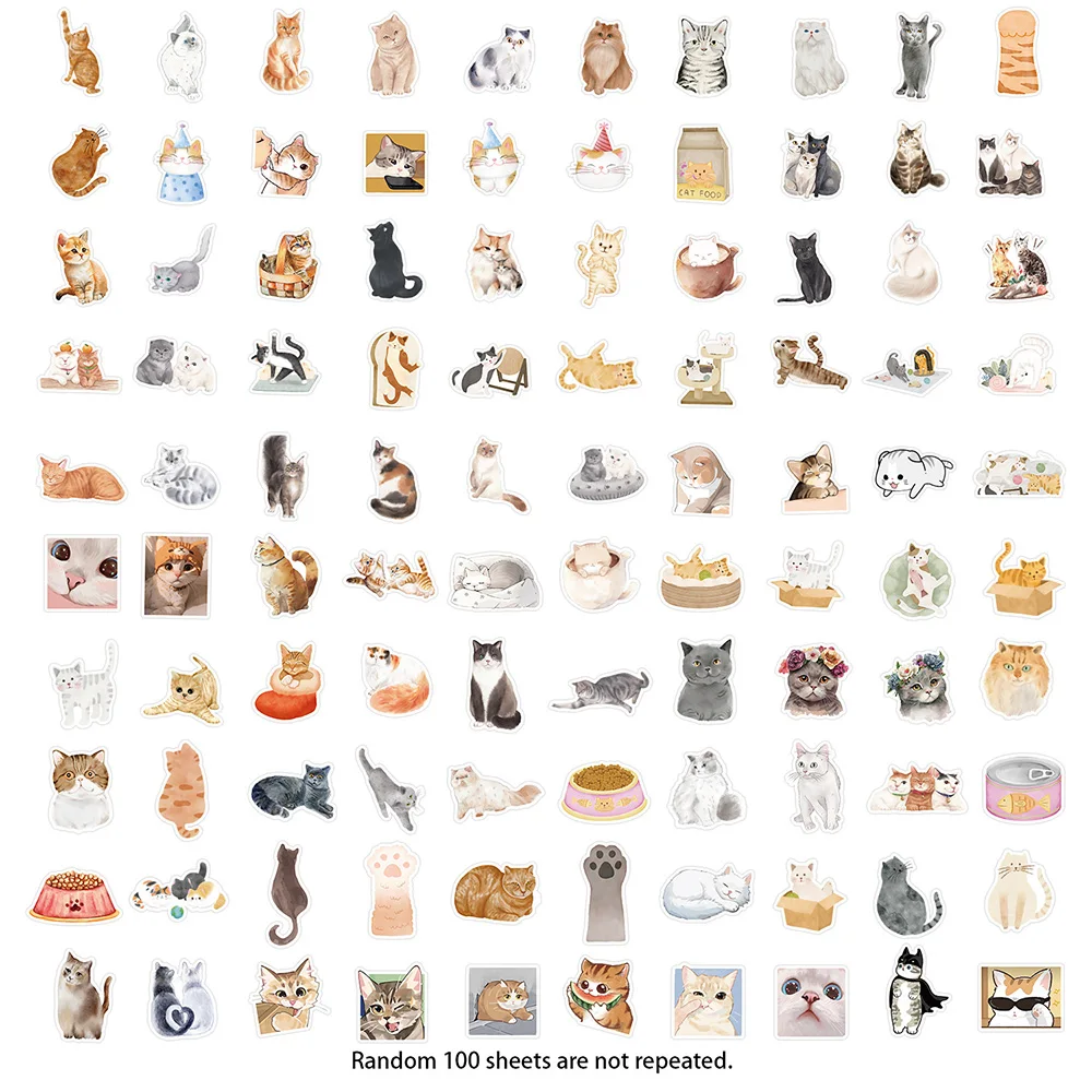 10/30/50/100Pcs Cute Cartoon Cat Stickers Kawaii Animal Cat Vintage Sticker Scrapbooking Laptop Phone Cup Guitar Kids Decals