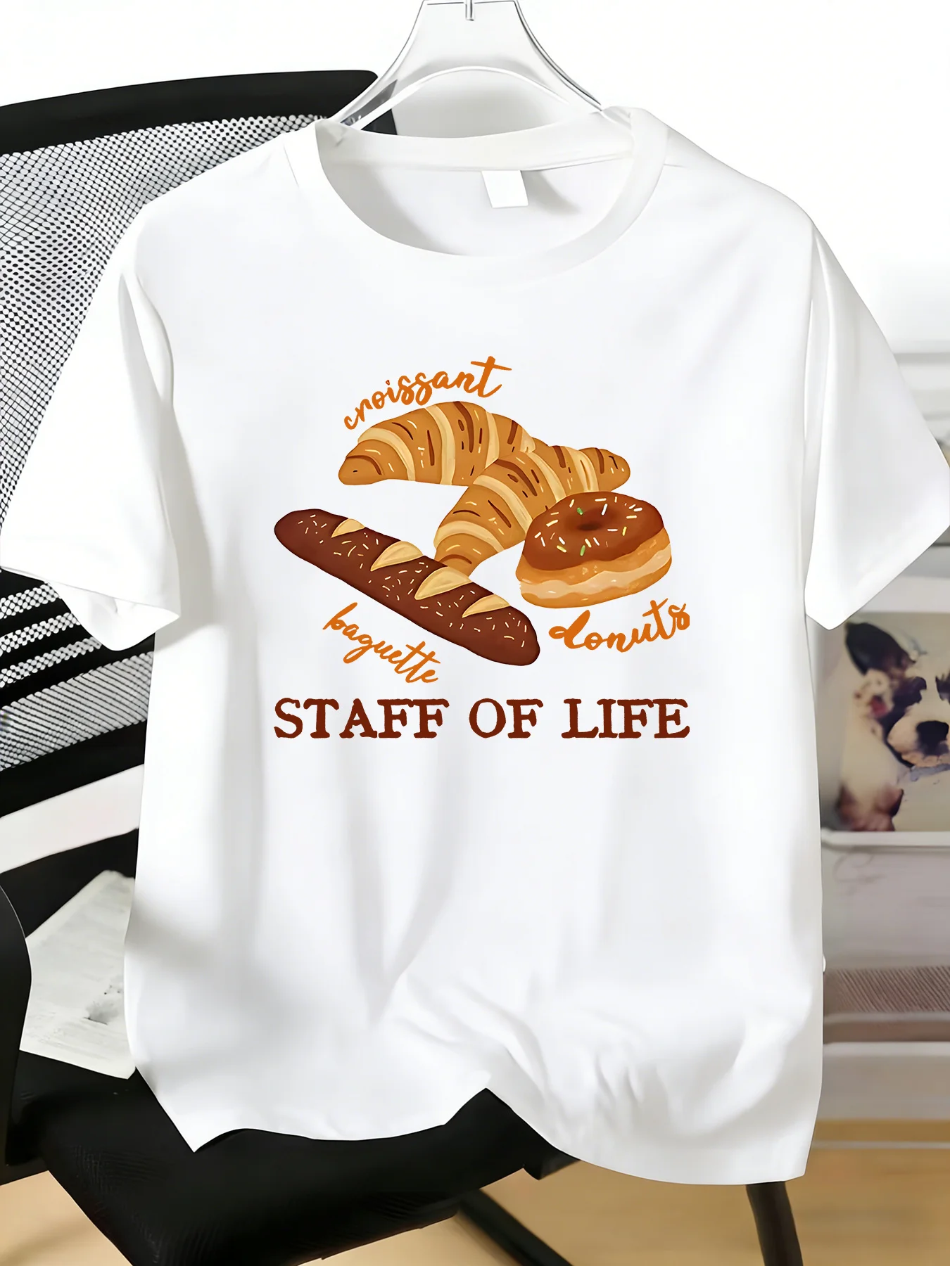 Mens Soft Cotton Tee Croissant Baguette Donut Bread Graphic Crew Neck Short Sleeve Casual Top For Bakery Food Lover Daily Gift