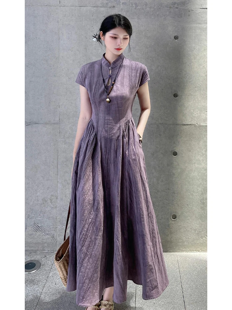 

New Chinese Zen Style Women's Purple Dress Improved Version Artistic High-End Long Skirt for Summer 2025