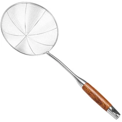 304 Stainless Steel Spider Strainer Skimmer for Cooking and Frying, Wire Pasta Strainer with Wood Handle - Kitchen Utensils