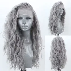 AIMEYA Silver Grey Loose Curly Wig Heat Resistant Synthetic Lace Front Wig for Women Blonde Synthetic Lace Wig Cosplay Wigs
