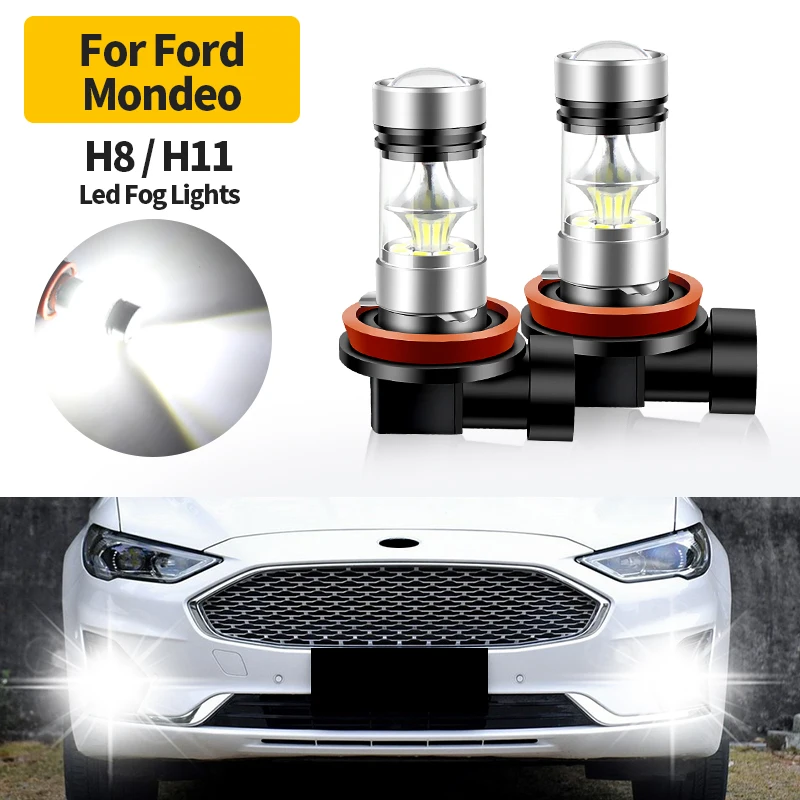 2 шт. 12В LED 100Вт белые противотуманные фары H8 H11 H16 (JP) для Ford Mondeo 3 4 5 2001-2021 2002, автомобильные аксессуары