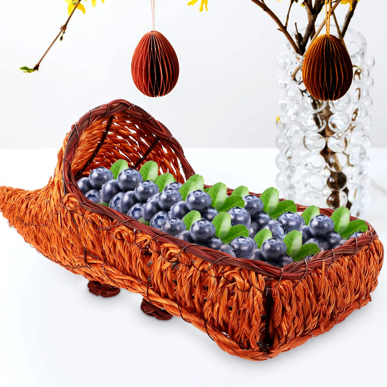 

1pc Bamboo Woven Storage Basket Wicker Cornucopia Household Fruits Tabletop Bread Sundries Handmade Decorative Fruit Gift