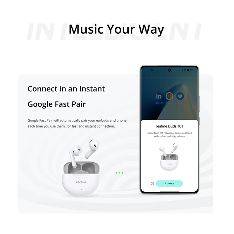 النسخة العالمية ريلمي براعم T01 سماعة أذن لاسلكية حقيقية AI إلغاء الضوضاء TWS سماعة بلوتوث 5.4 IPX4 28H عمر البطارية