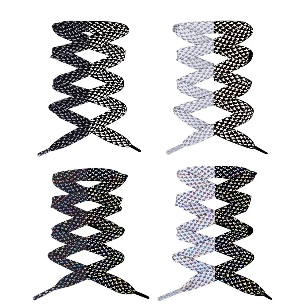 Double-Sided Reflective Reflective Shoelaces Colorful Reflective Flat Design Glow Shoelaces Black White Color Glow Dark