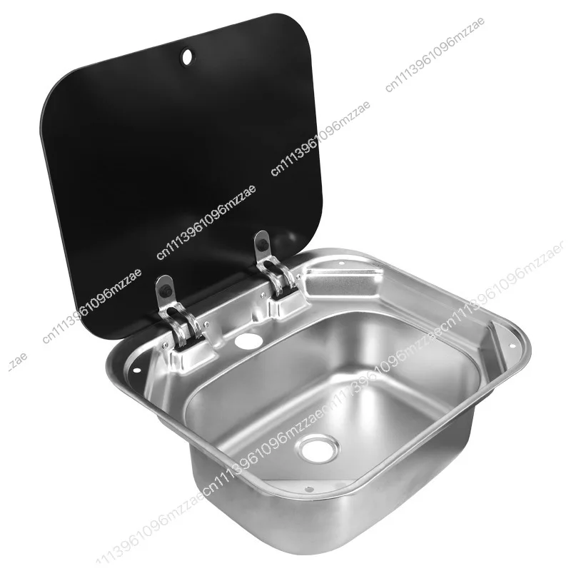 RV Sink Covered Kitchen Washbasin Vegetable Sink Folding Flip Single Slot Stainless Steel Square Water Basin