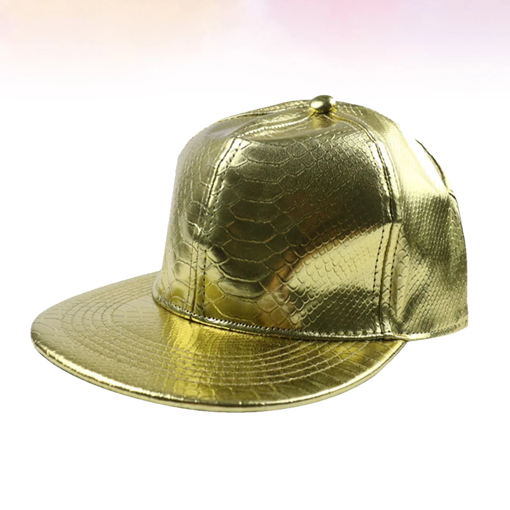 

Fashion Solid Color Pu Hat Adjustable 56-60Cm Golden Comfortable Outdoor Hip-Hop Gift For Performance Snake Pattern Design