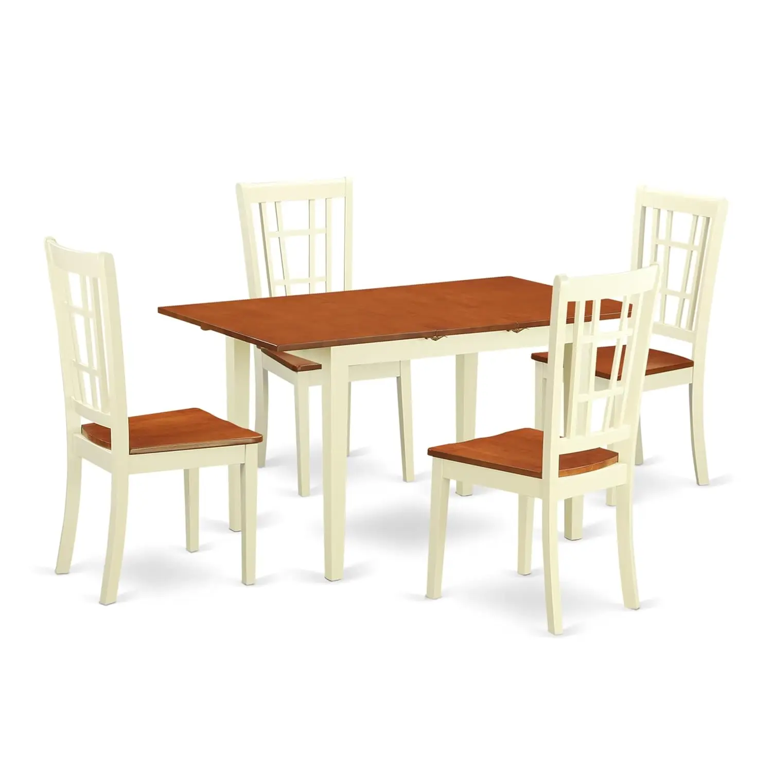 5 Piece Dining Table Set with Butterfly Leaf & 4 Chairs, 32x54 Inch, Buttermilk & Cherry, Customized
