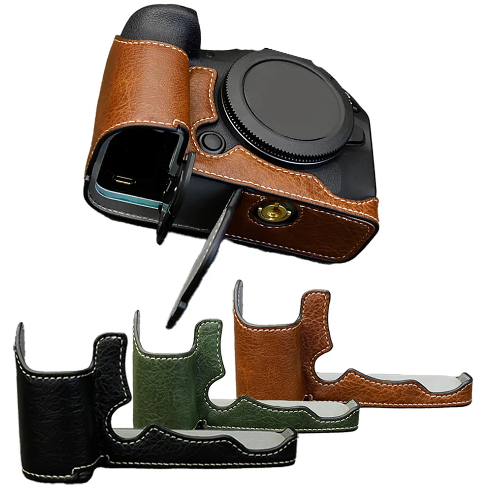R5 R6 PU Leather Camera Bag Hard Case Half Body Cover for Canon EOS R5 R6 R6II R6III Camera Bottom Case