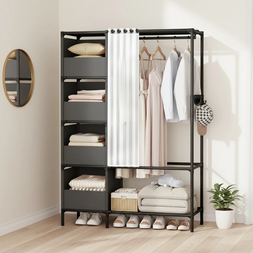 Metall-Kleiderständer Garderobe Wohnzimmer-Aufbewahrung Kleidungs- und Schuhregal Schwerlast-Hängeregal Kleiderschrank Kleiderständer