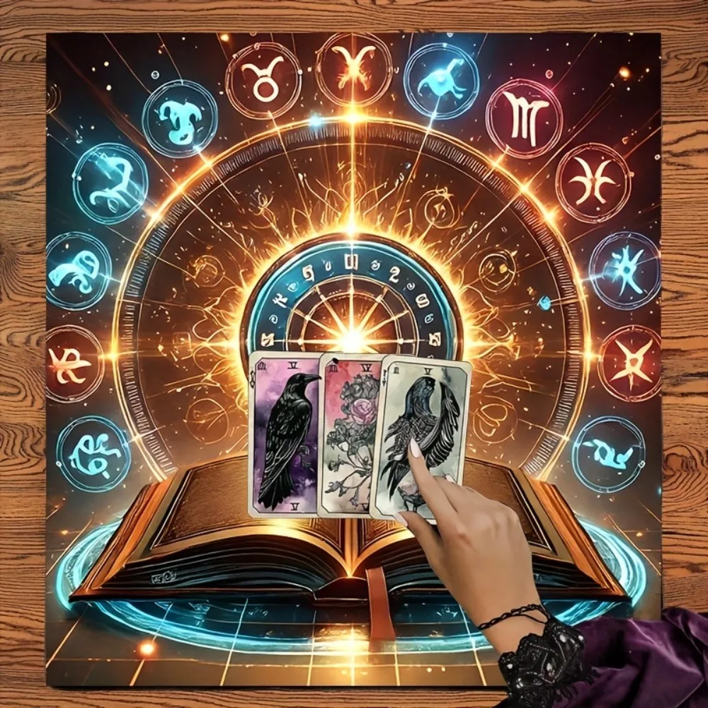 50/75cm Tarot Card Tablecloth Zodiac Mystery Knowledge Book Altar Cloth Polyester Printed Divination Prophecy Card Game Pad Mat