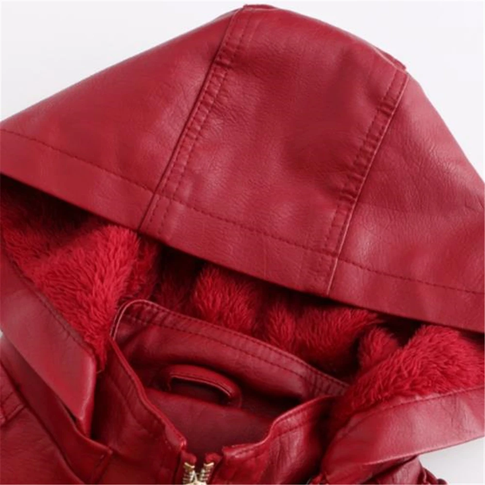 Women Thick Warm Fleece Removable Hooded Coat Female Manteau Hiver Motorcycle Pu Outerwear Velvet Winter Leather Jacket