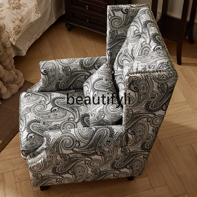 

Kanas American tiger chair light luxury retro sofa chair all solid wood leisure single living room fabric sofa