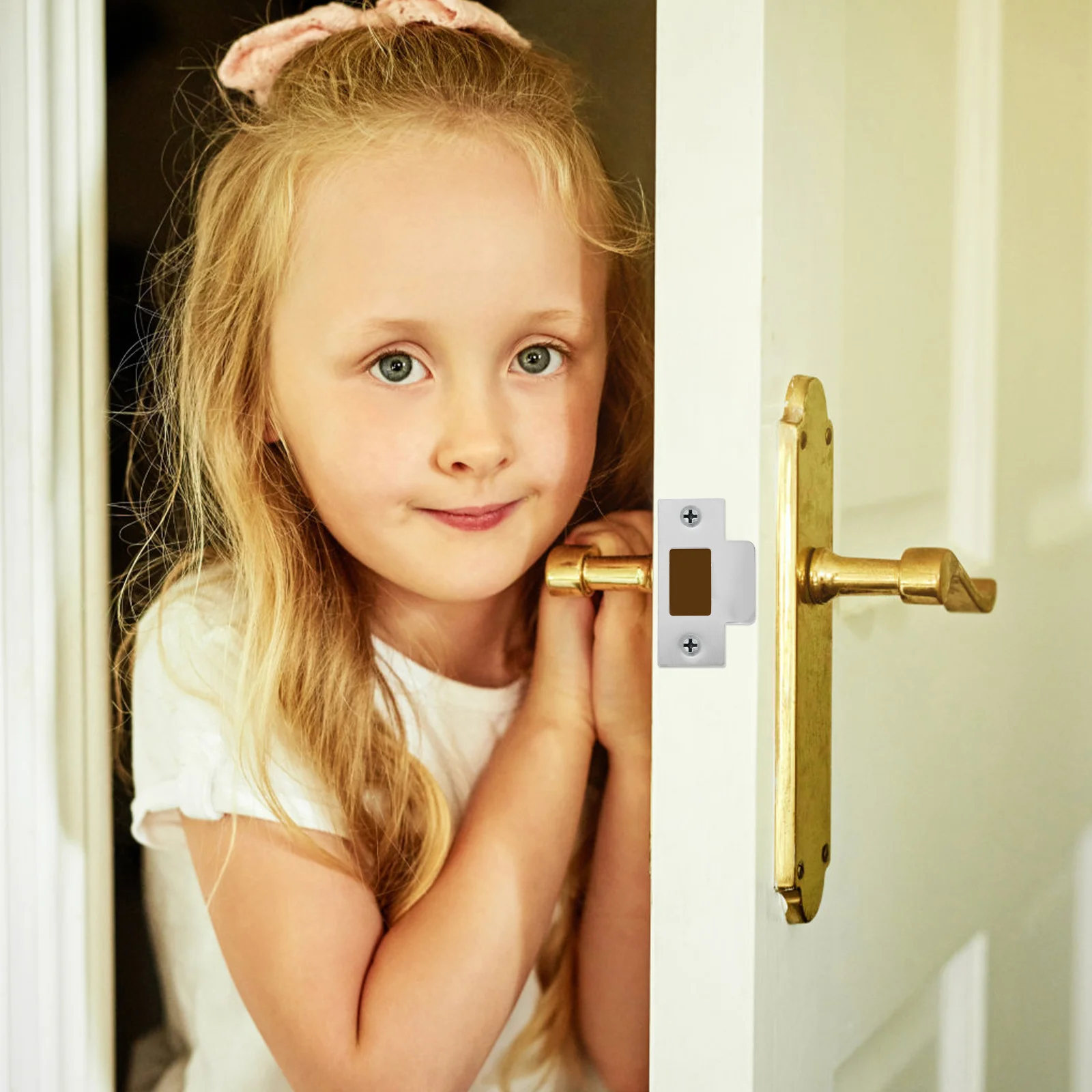 4pcs Hole Cover Plate Stainless Steel Door Strike Plate Durable Front Door Reinforcement Kit Deadbolt Installation Hardware