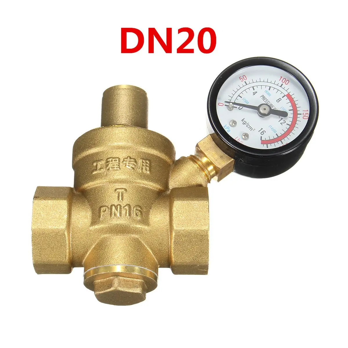 DN20 NPT 3/4'' Regulator Brass Water Pressure Regulator Reducer PN 1.6 Adjustable With Gauge Meter for Hydraulic/Water Purifier