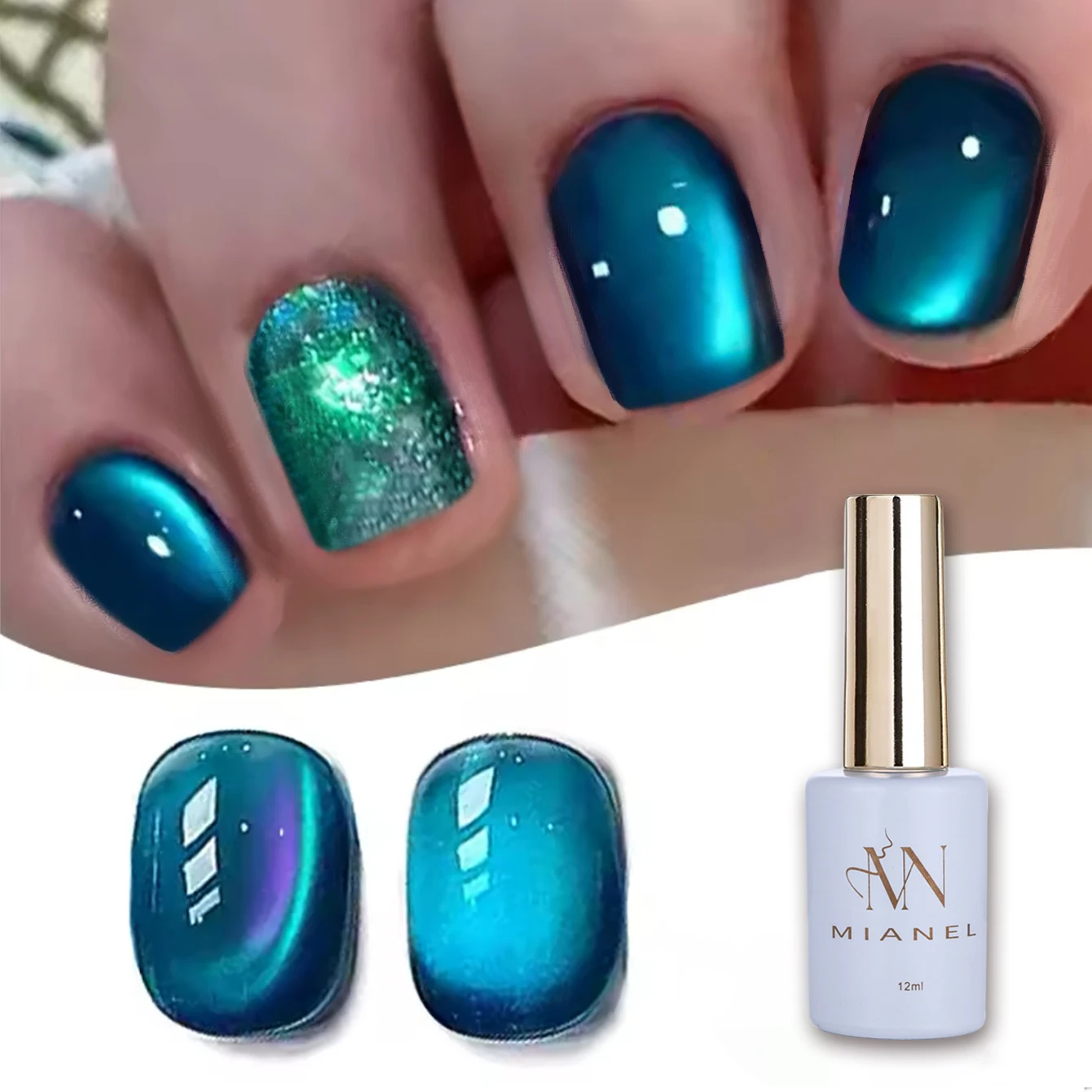 MIANEL 12ML Blue Sea Glass Beads Cat Eye Gel Nail Polish Flash Mint Mambo Whitening Cat Eye Gel Polish Blue Nails 1-21pcs