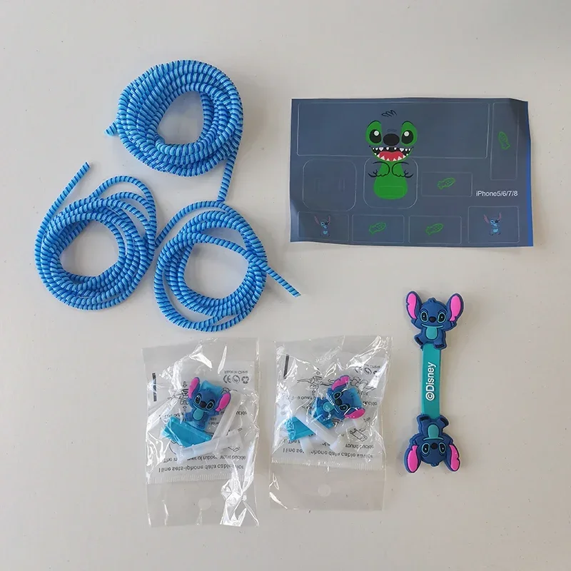 غرزة كابل شاحن آيفون حامي اللفاف شحن رئيس ملصق Kawaii الكرتون الشكل كابل نقل بيانات سماعة USB سلك حماية