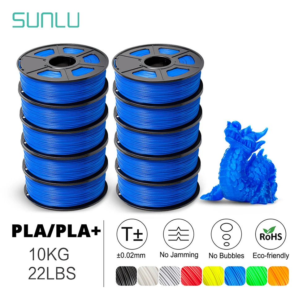 

SUNLU PLA/PLA PLUS 3D Filament 1KG 1.75MM 10Rolls 3D Printer Material Non-Toxic Bright Color Odorless No Knots Arranged Neatly