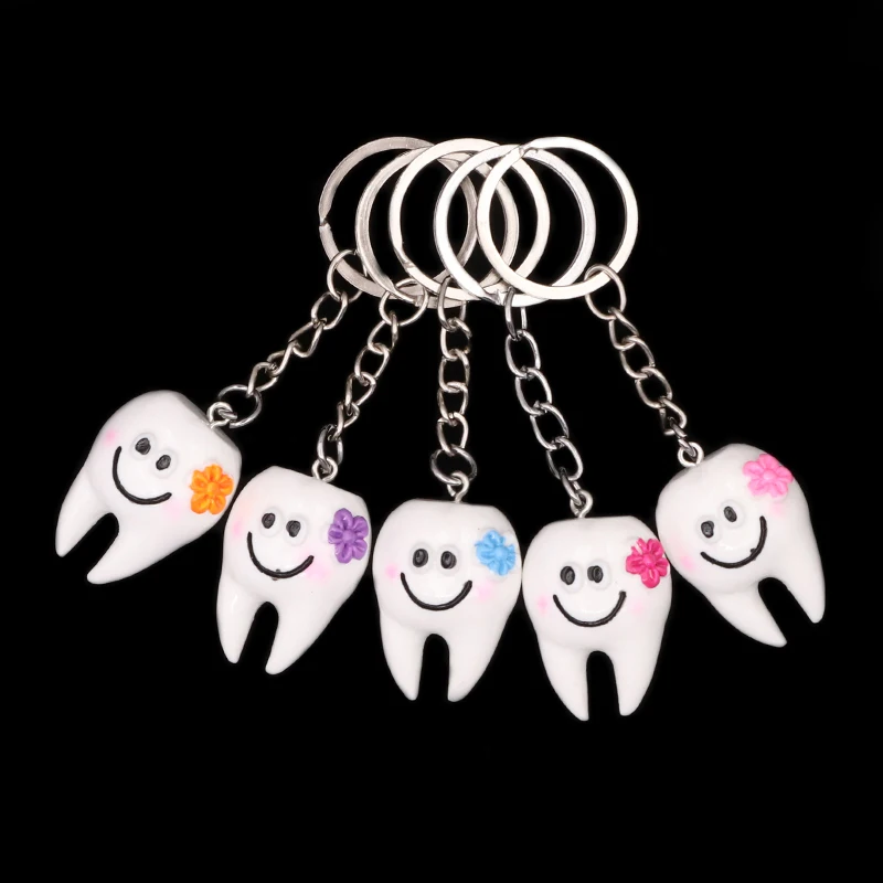 10pcs Dentist Gift Tooth Shape Model Simulation Keychain Fashion Keyring Dental Hygiene Graduation Gift Pendant Teeth Key Chain