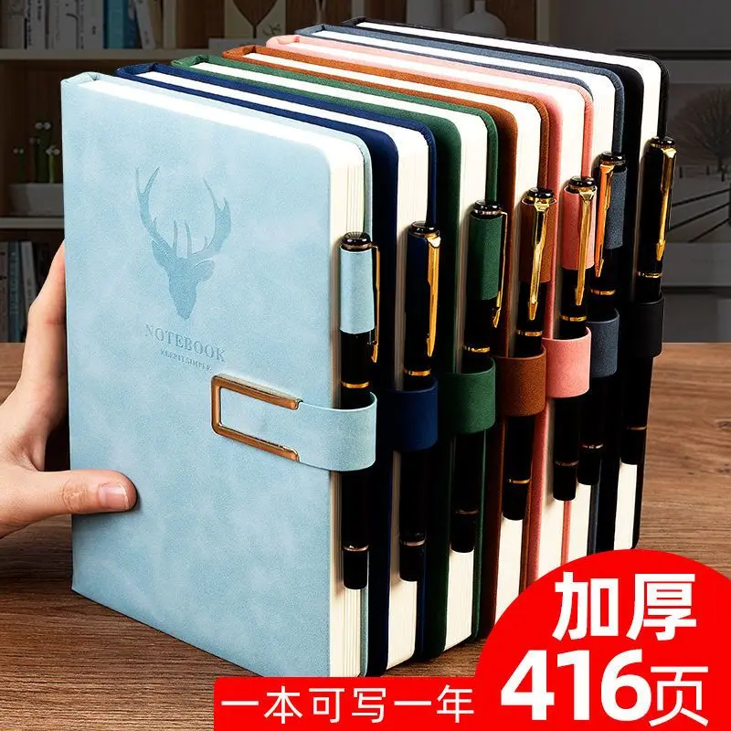 Notebook Super thick college student a5 leather business notepad Thick retro simple Korean version diary A6 2pens as a gift