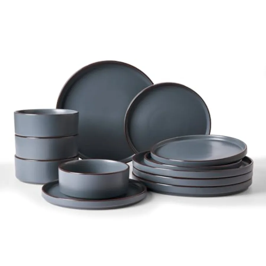 Nebula Ridge Stoneware Dinnerware Sets Plates and Bowls Sets for 4 12 Pieces Dishes Set Microwave and Dishwasher Safe Kitchen P