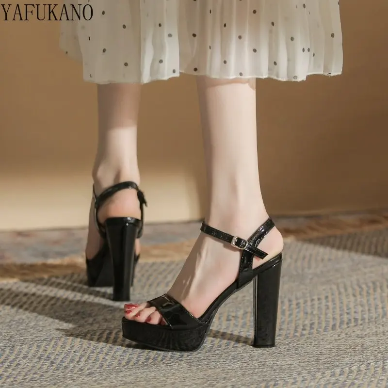 Fashion Thick Heel Platform Womens Sandals Summer New Sexy Party Prom High Heels Nude Black Ankle Strap Work Shoes Size 41 42