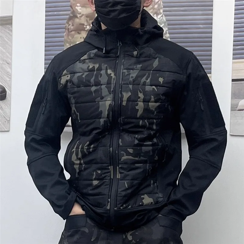 Autumn and winter men's outdoor tactical jacket windproof and splash-proof mountaineering suit light slim cotton jacket hooded j