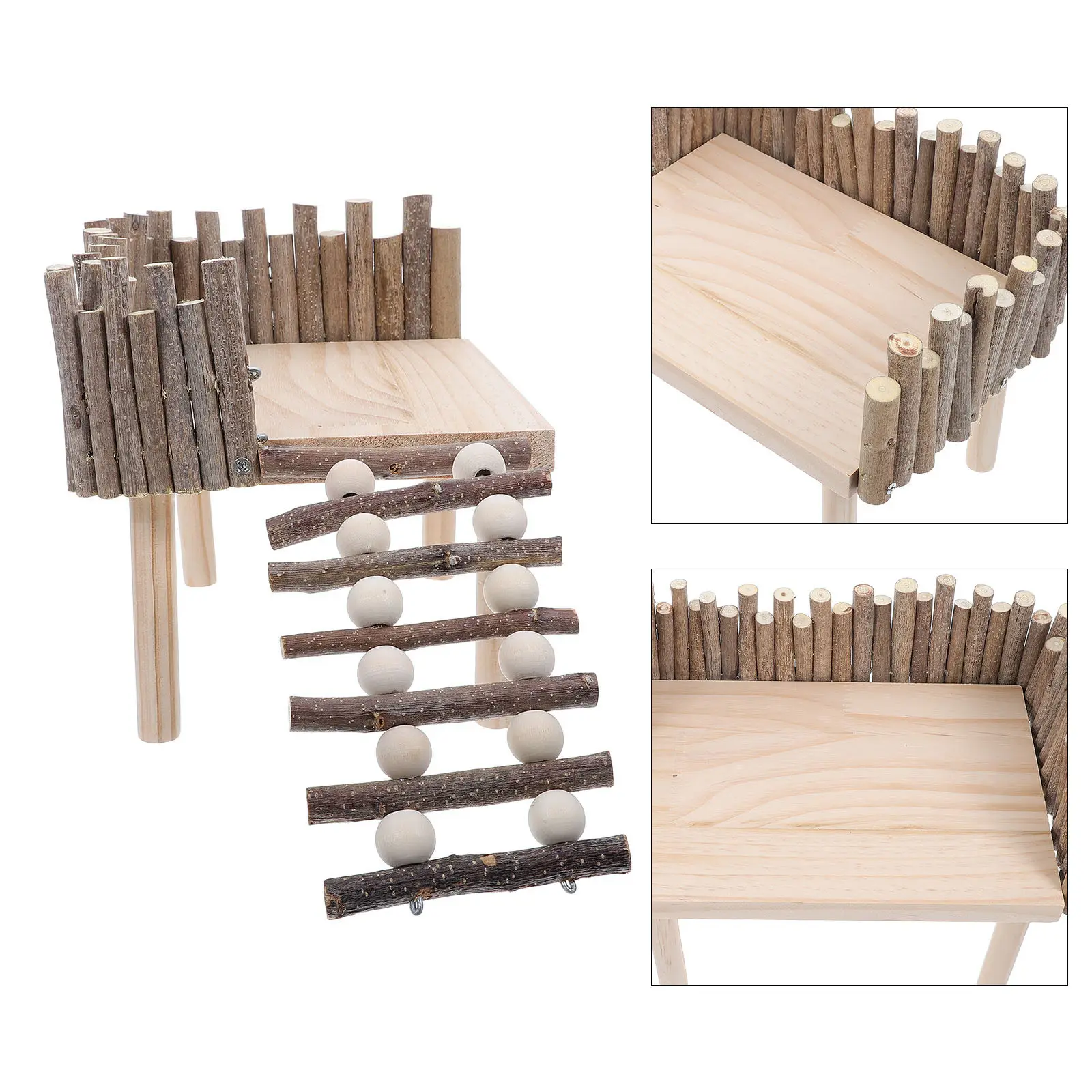 Wooden Bearded Dragon Basking Platform Climbing Ramp Semi Enclosed Fence Anti Slip Surface Reptile Basking Bed Habitat Decor